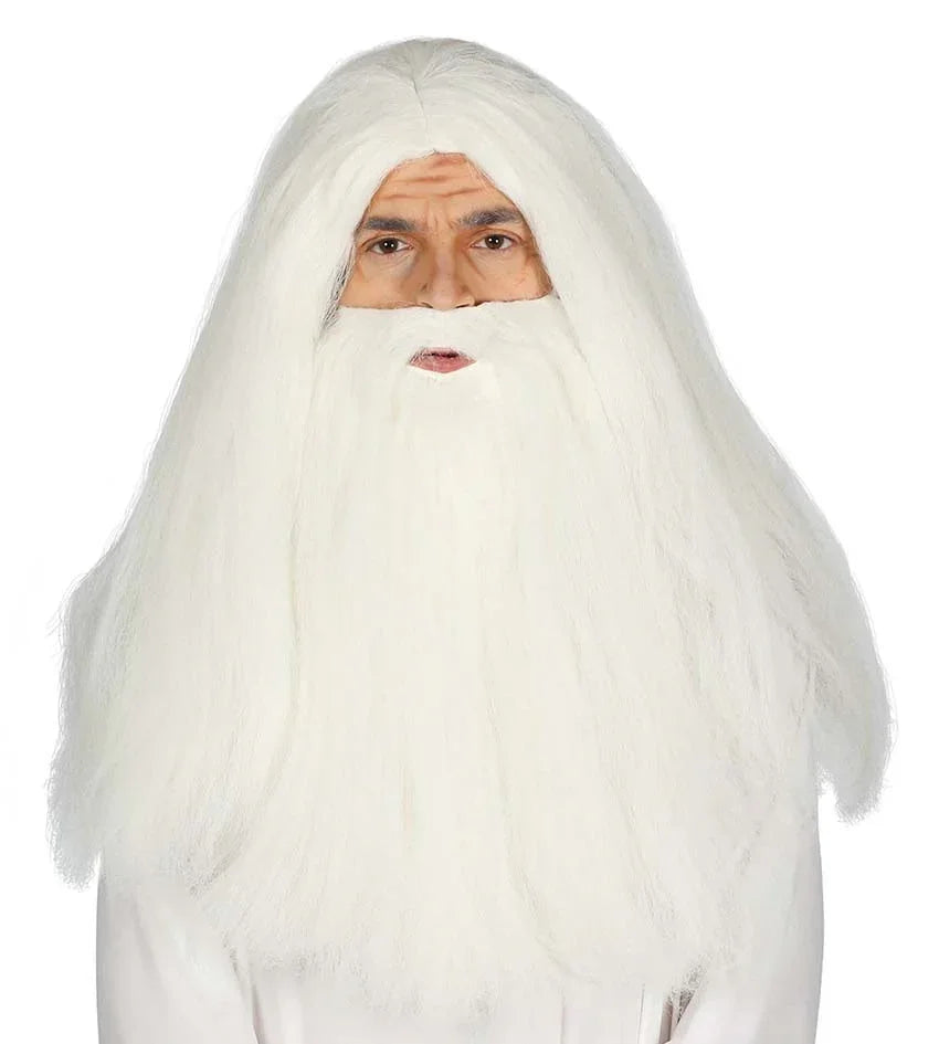 Peluca Blanca Larga con Barba Larga Pelucas Blancas Guirca