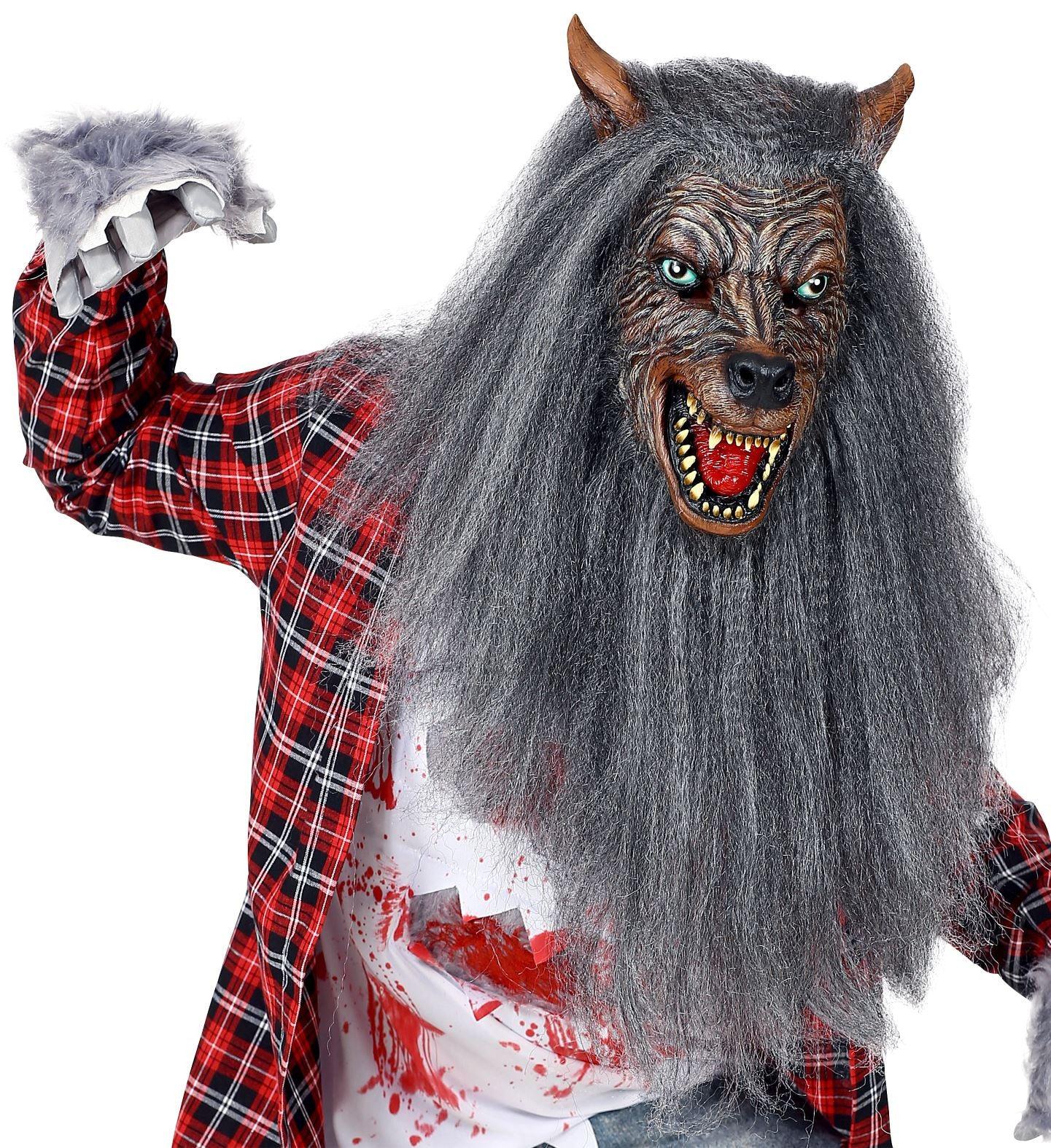 Máscara de Hombre Lobo con Pelo Largo Gris Hombres Lobo Widmann