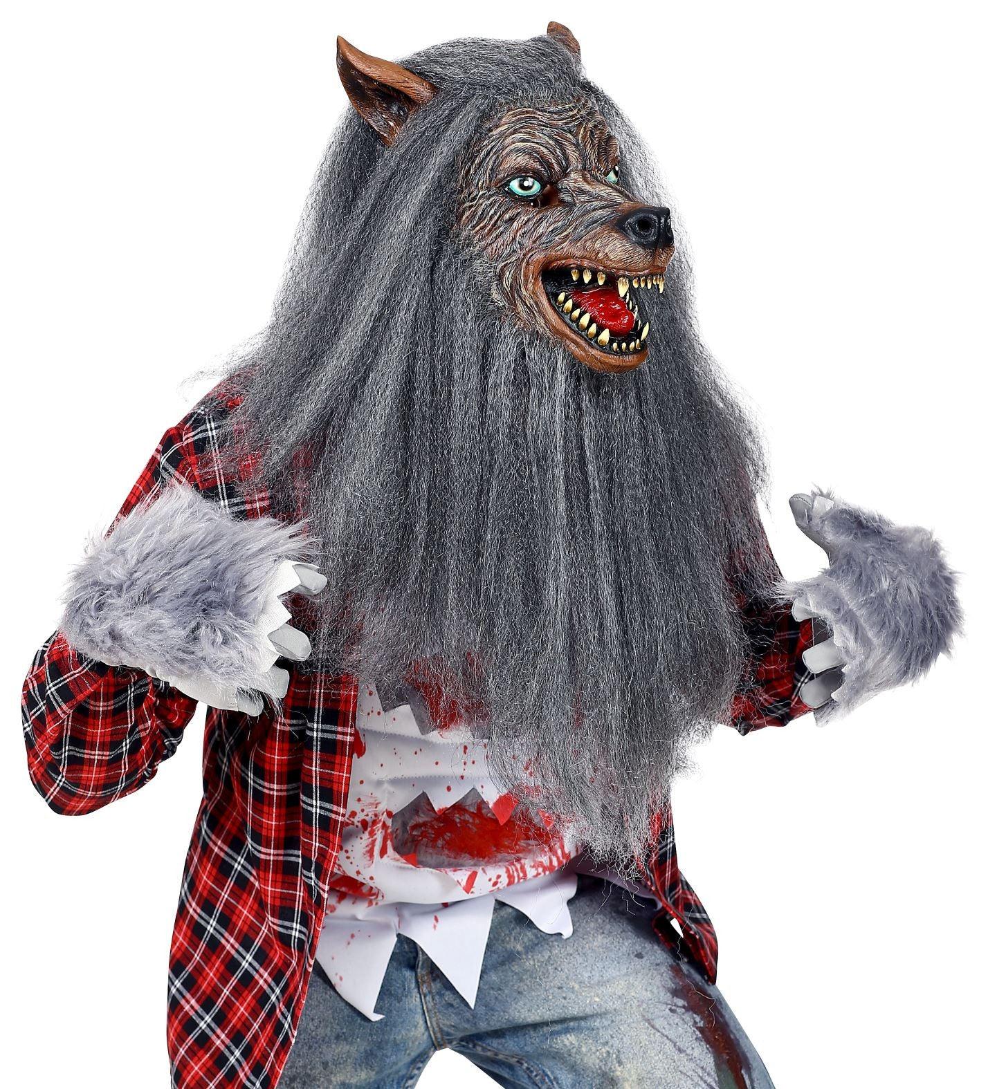 Máscara de Hombre Lobo con Pelo Largo Gris Hombres Lobo Widmann