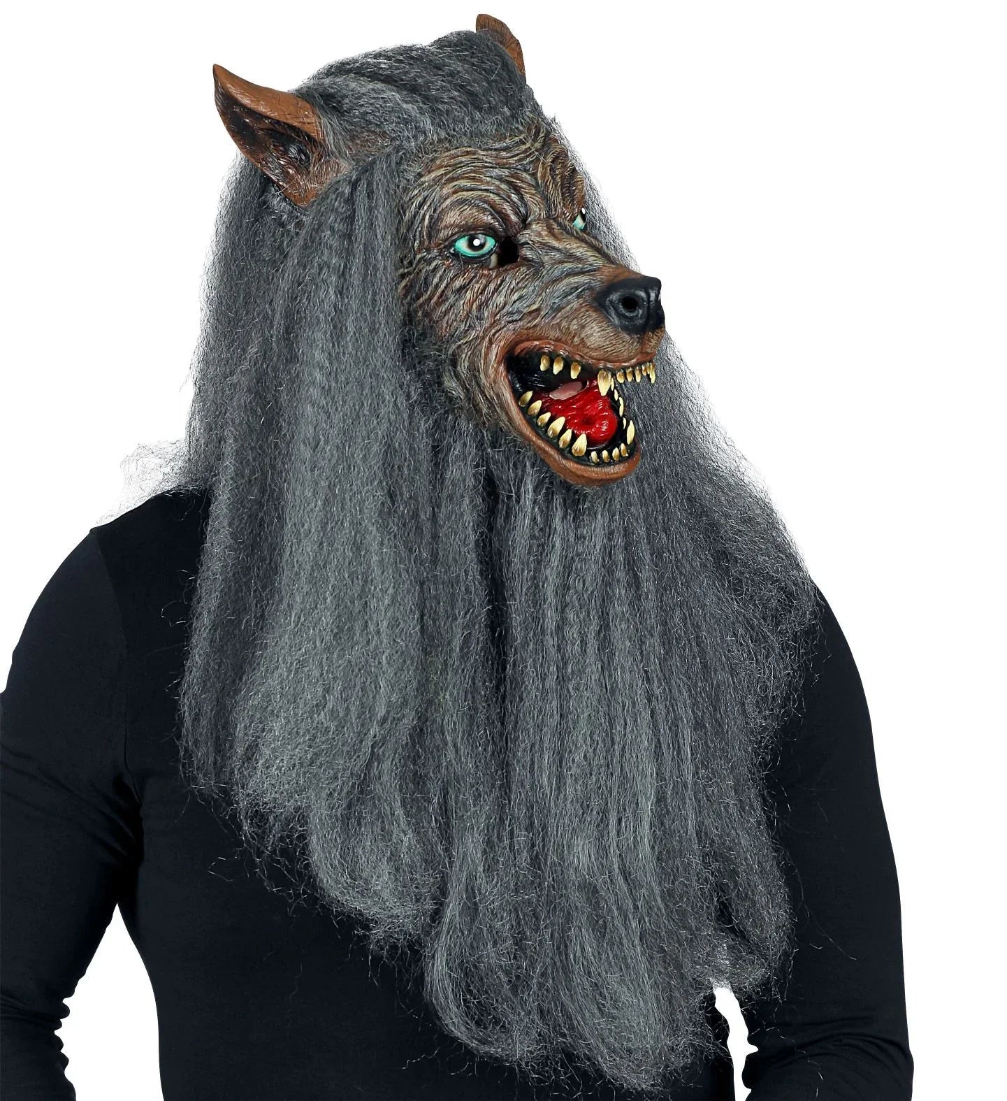 Máscara de Hombre Lobo con Pelo Largo Gris Hombres Lobo Widmann