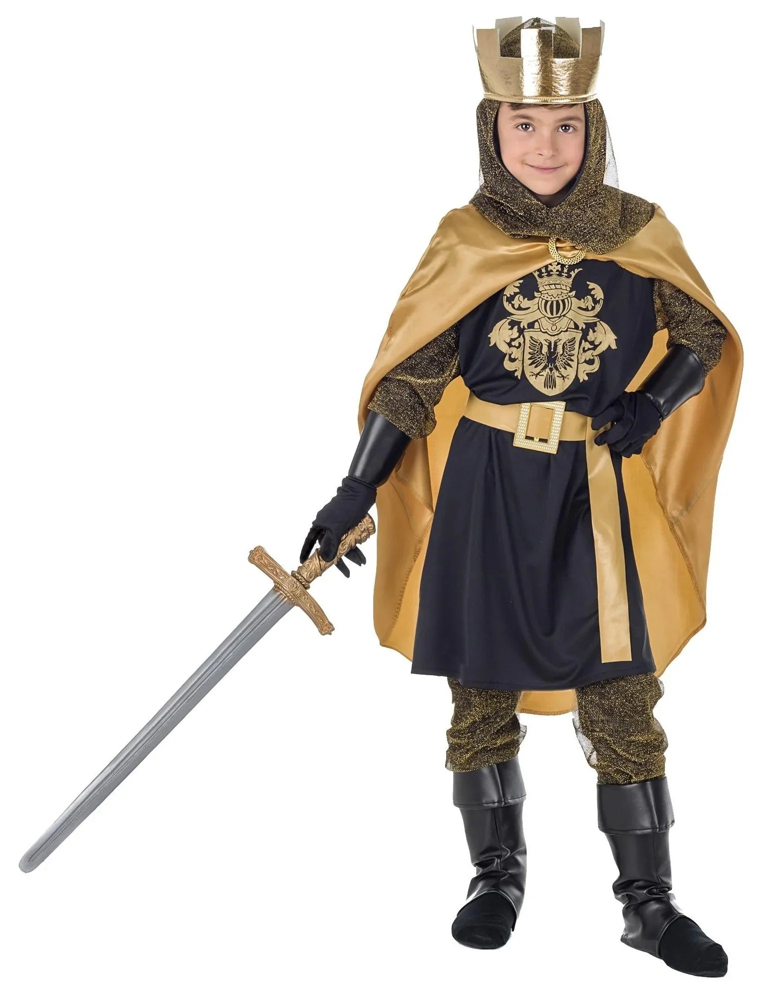 Disfraz de Rey Medieval Negro con Capa para Niño Reyes y Reinas Medievales Kimokawaii