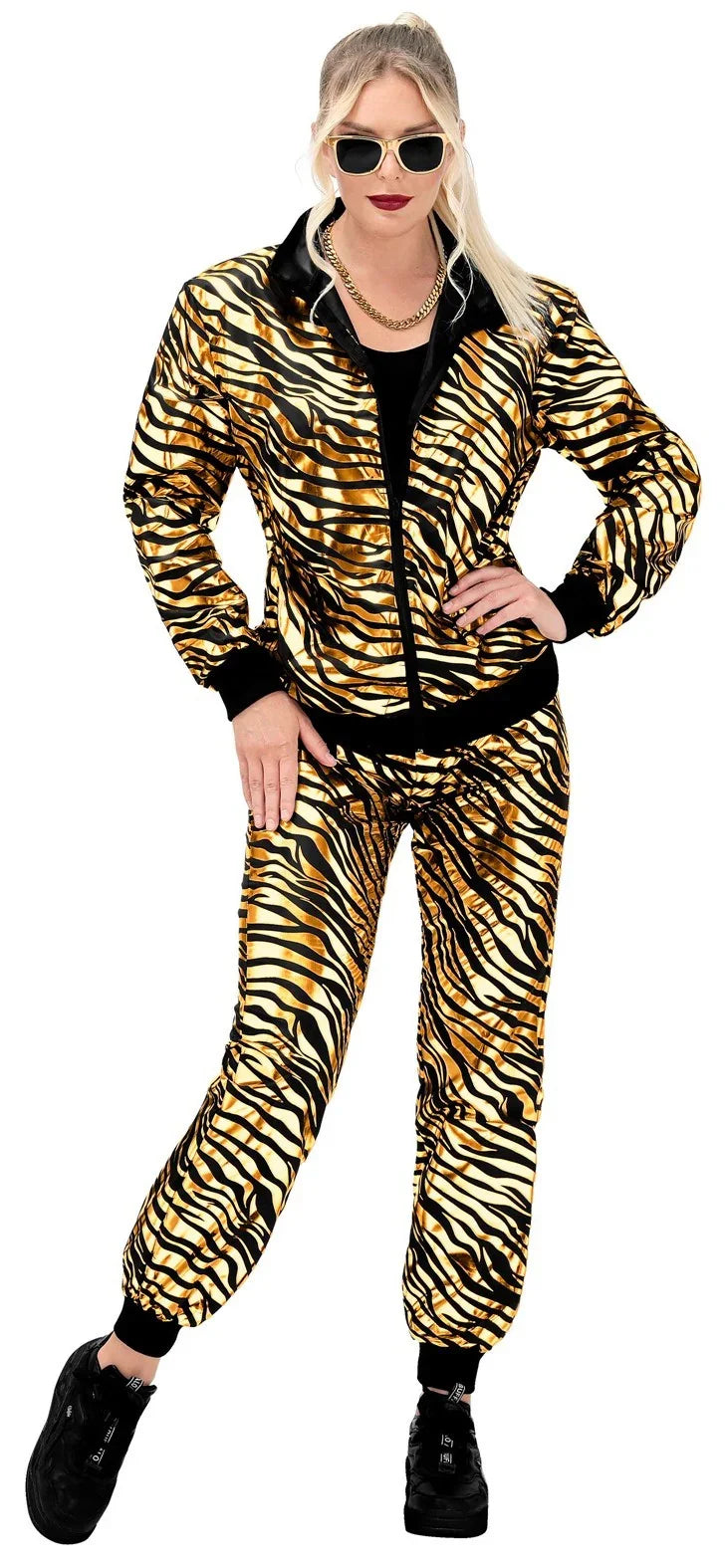 Disfraz Chándal con Estampado de Tigre Dorado para Adulto Chándales de Táctel Años 80 Widmann