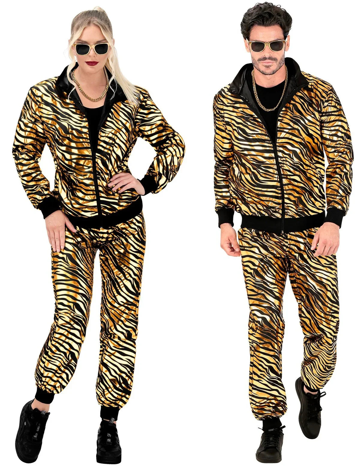 Disfraz Chándal con Estampado de Tigre Dorado para Adulto Chándales de Táctel Años 80 Widmann
