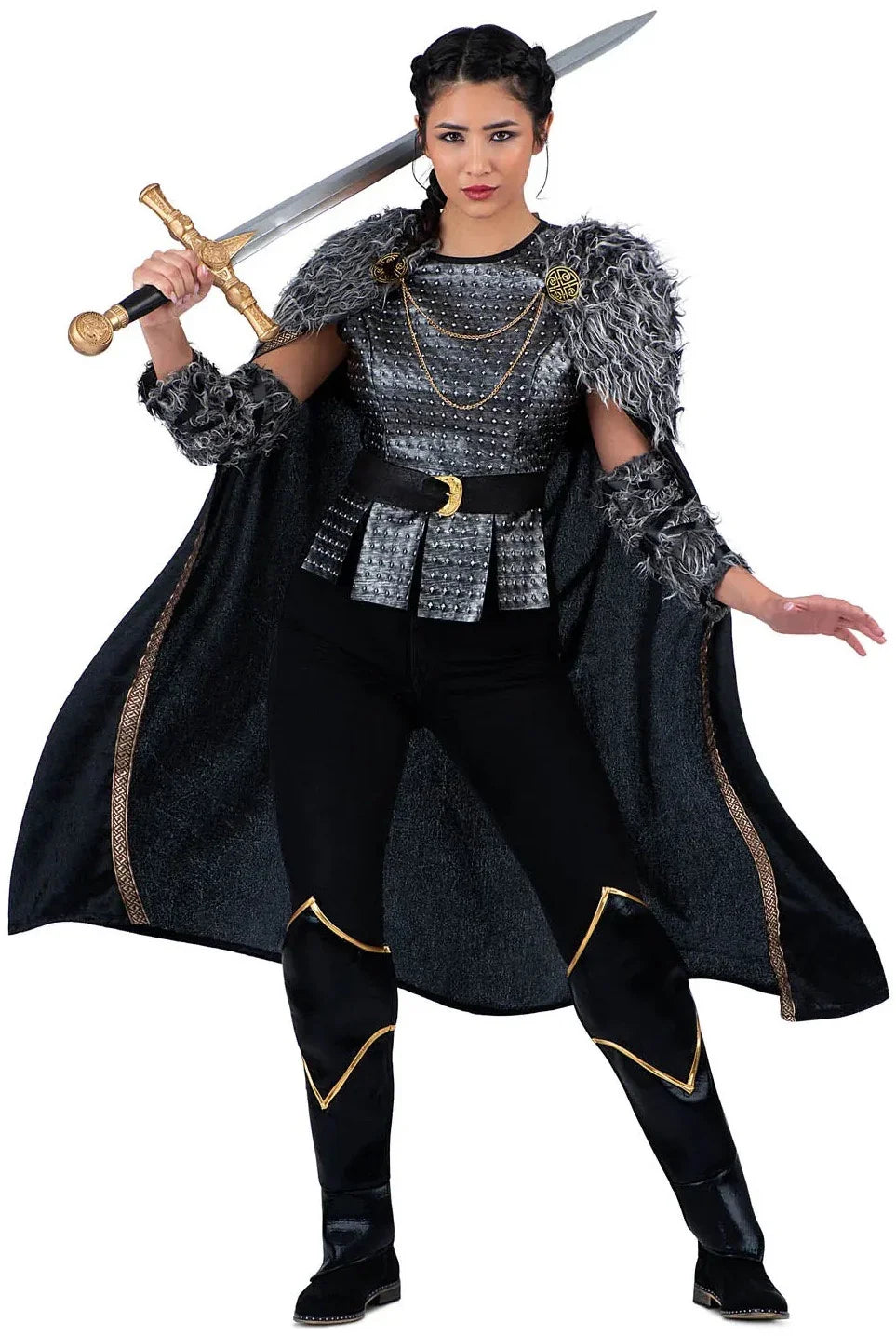 Disfraz de Vikinga Negro con Capa para Mujer Vikingos Viving